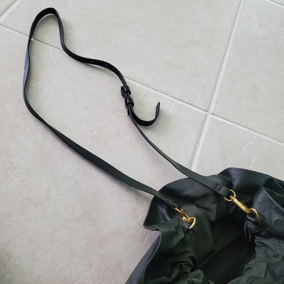 Anthropologie Dark Green Faux Leather Pouch Clutch Bag Convertible Puffy Soft - Picture 9 of 15